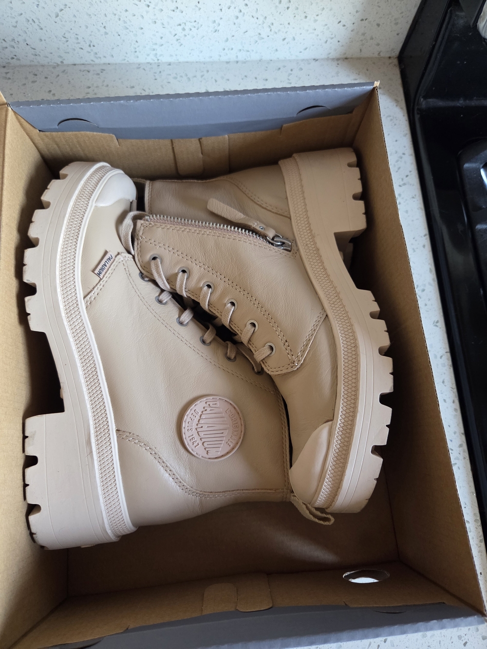 Palladium Women's PALLABASE Leather Sneakers in Nude Dust
